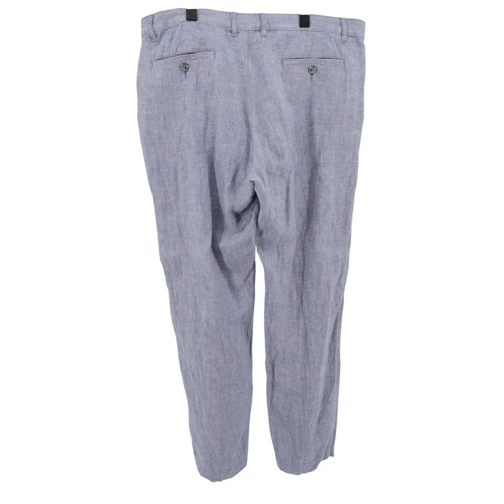 Saks Fifth Avenue Linen Flat Front Trousers Light Blue Mens 36x30